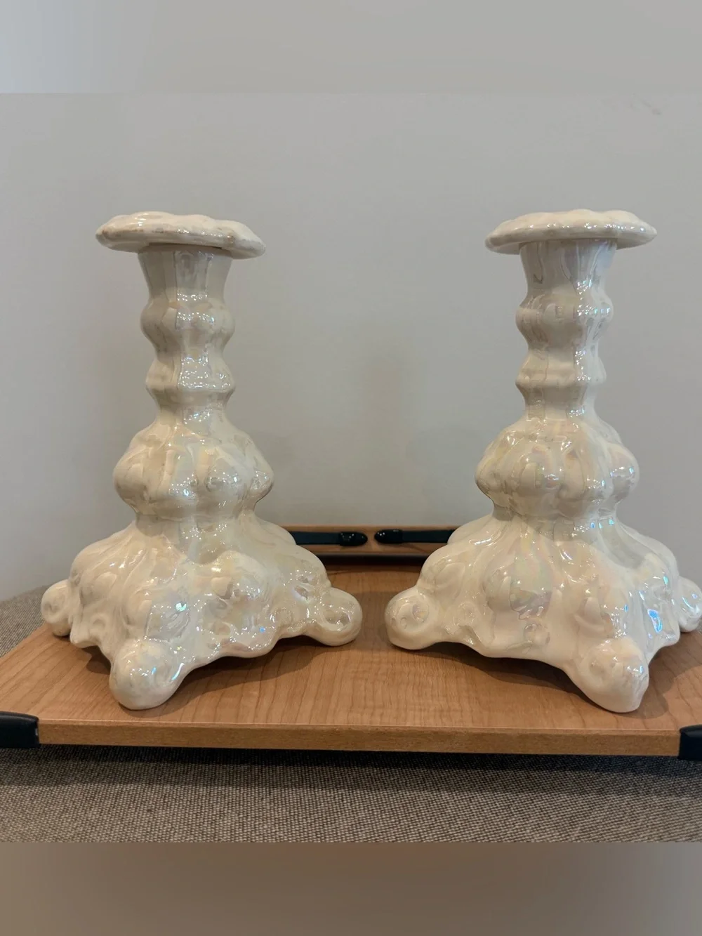 Vintage Iridescent Pearl Ceramic Candle Sticks – 6.5